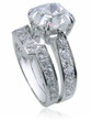 2.5 Carat Asscher Cut Cathedral Pave Wedding Set and Matching Band with lab grown diamond look cubic zirconia in platinum.