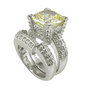 Decadence cushion cut 7 carat lab grown diamond simulant cubic zirconia wedding set in 14k white gold.