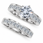 Channel Set Princess Cut 1.5 Carat Round Bridal Set with lab grown diamond quality cubic zirconia in 14k white gold.