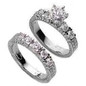Round 1 Carat Antique Engraved Bridal Set with lab grown diamond simulant cubic zirconia in 14k white gold.