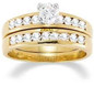 Channel Set Round 1 Carat Bridal Set with simulated lab grown diamond quality cubic zirconia in 14k yellow gold.