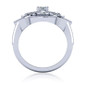 Round .25 carat bezel lab grown diamond simulant cubic zirconia pave milgrain antique designer ring in platinum.