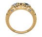 Round 1 carat each two stone lab grown diamond alternative cubic zirconia estate style engraved ring in 18k yellow gold.