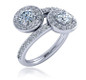 Gemini .50 carat each double round laboratory grown diamond quality cubic zirconia halo bypass ring in 18k white gold.