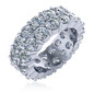 Round 4mm shared prong set double row lab grown diamond quality cubic zirconia eternity band in 14k white gold.