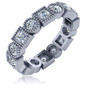 Alternating square and round filigree lab grown diamond simulant cubic zirconia eternity band in 14k white gold.