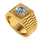 Roland Ribbed 2 Carat Round Halo Mens Ring with lab grown diamond look cubic zirconia in 14k yellow gold.