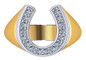 Horseshoe Mens Ring with lab grown diamond quality cubic zirconia in 14k two tone gold.