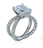Elongated Cushion Cut 5.5 Carat Twisted Rope Split Shank Ring with lab grown diamond look cubic zirconia in 14k white gold.