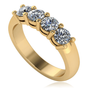 Four stone .25 carat 4mm round lab grown diamond simulant cubic zirconia shared prong anniversary band in 14k yellow gold.