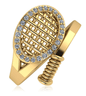 Pave Tennis Racket Ring with laboratory grown diamond alternative cubic zirconia in 14k yellow gold.