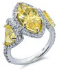 Lunel 3 carat lab grown diamond alternative  canary yellow marquise and trillion pave halo cubic zirconia three stone ring in 14k gold.