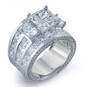 Champlain 4 carat lab grown cubic zirconia princess cut three row channel set engraved wide band in 14k white gold.