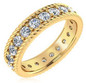 Rope design prong set lab grown diamond simulant cubic zirconia round wedding eternity band in 14k yellow gold.