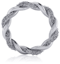 Twisted woven pave set round eternity wedding band with lab grown diamond look cubic zirconia in 18k white gold.