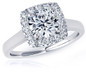 Round 1.5 Carat Halo Cathedral Solitaire with lab grown diamond look cubic zirconia in 14k white gold.