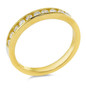 Spencer round channel set lab diamond alternative cubic zirconia anniversary band in 14k yellow gold.