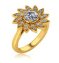 Flower pave set lab grown diamond quality cubic zirconia round halo ring in 14k yellow gold.