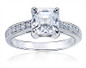 Genova 2.5 carat asscher cut lab grown diamond simulant cubic zirconia pave set cathedral style solitaire in 14k white gold.