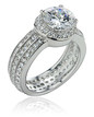 Round 3.5 Carat Halo Eternity Engagement Ring with lab grown diamond look cubic zirconia in platinum.