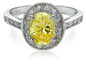 Virginia 1.5 carat canary oval lab grown diamond look cubic zirconia pave halo solitaire engagement ring in platinum.