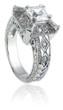 Asscher cut lab grown diamond quality cubic zirconia antique estate style solitaire ring in 18k white gold.