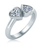 Double Heart 1 Carat Each Bypass Bezel Ring with lab grown diamond simulant cubic zirconia in 14k white gold.