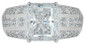 Emerald cut 4 carat channel set round and princess cut lab grown diamond quality cubic zirconia engagement ring in platinum.