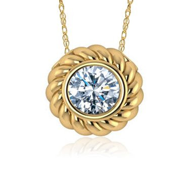 Triton 2 Carat Round Cubic Zirconia Bezel Set Twisted Rope Pendant