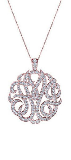 Personalized Three Letter Script Monogram Pendant Cubic Zirconia Pave  Diamond Look Necklace - Large 1.75 Inch