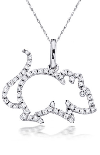 Rat Chinese Zodiac Animal Cubic Zirconia Pave Set Round Pendant