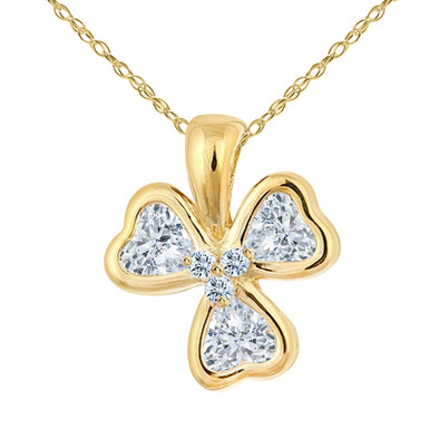 Cubic Zirconia Heart Shaped Three Leaf Clover Pendant