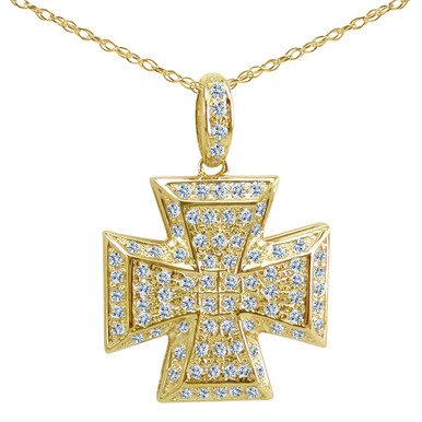 Maltese Pave Set Round Cubic Zirconia Cross Pendant