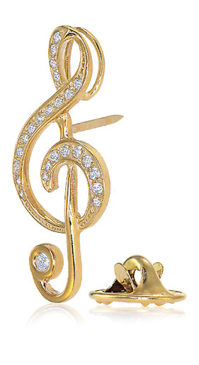 Treble Clef Music Note Pave Set Cubic Zirconia Lapel Pin