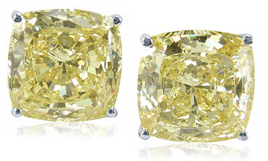 8.5 Carat Each Cushion Cut Square Canary Cubic Zirconia Stud