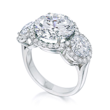 Corona 3 Carat Round Three Stone Cubic Zirconia Halo Ring