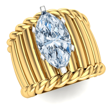 【CoySeio】 TRINH RING Oxford 3 Carat Marquise Fluted Twisted Rope Cigar Band