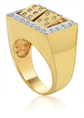 14K Yellow Gold Dice Ring w/ Emeralds & Diamonds