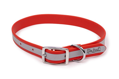 Waterproof Soft-Touch Reflective Dog Collar w/D-Ring - King Buck - Red