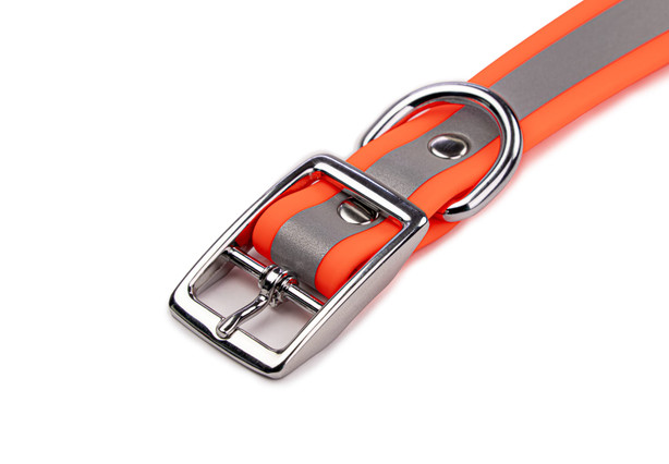 Waterproof Soft-Touch Reflective Dog Collar w/D-Ring - King Buck - Orange buckle