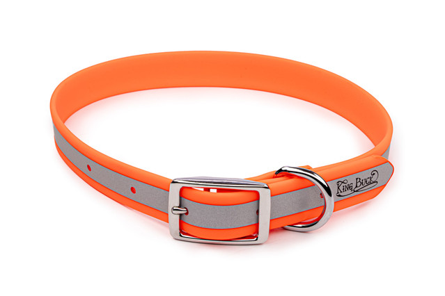 Waterproof Soft-Touch Reflective Dog Collar w/D-Ring - King Buck - Orange