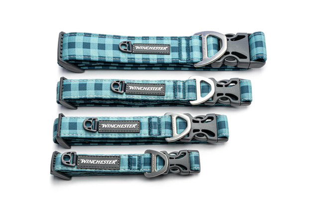 Signature Plaid Dog Collar - Winchester - buffalo aqua four sizes