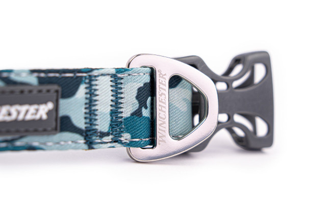 Designer Dog Collar - Winchester - Aqua Camo buckle