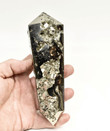 6.49" Polished PYRITE Double Terminated VOGEL 6 sided Huanzala mine, Peru T513