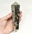 6.41" Polished PYRITE Double Terminated VOGEL 6 sided Huanzala mine, Peru T510