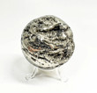 2.67" POLISHED PYRITE SPHERE With Stand Huanzala mine, Peru T526