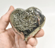 2.87" POLISHED PYRITE HEART Huanzala mine, Peru T609