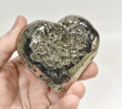 2.87" POLISHED PYRITE HEART Huanzala mine, Peru T609