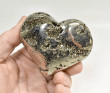 2.95" POLISHED PYRITE HEART Huanzala mine, Peru T612