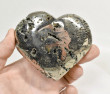 3.34" POLISHED PYRITE HEART Huanzala mine, Peru T600